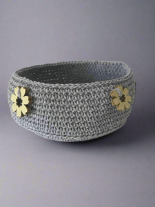 Cotton Crochet Basket Wooden Flowers | CKKoetter Accessories