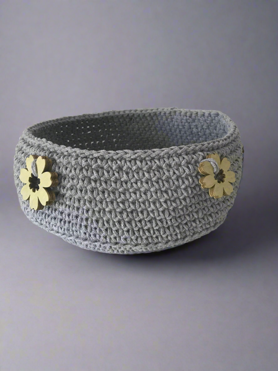 Cotton Crochet Basket Wooden Flowers | CKKoetter Accessories