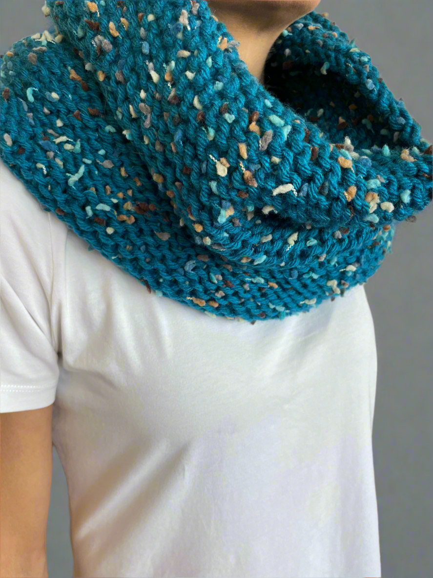 Dark turquoise winter knitted cowl