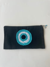 Load image into Gallery viewer, Black Canvas Pouch with Crochet Evil Eye Applique &amp; Charm | CKKOETTER Accessories
