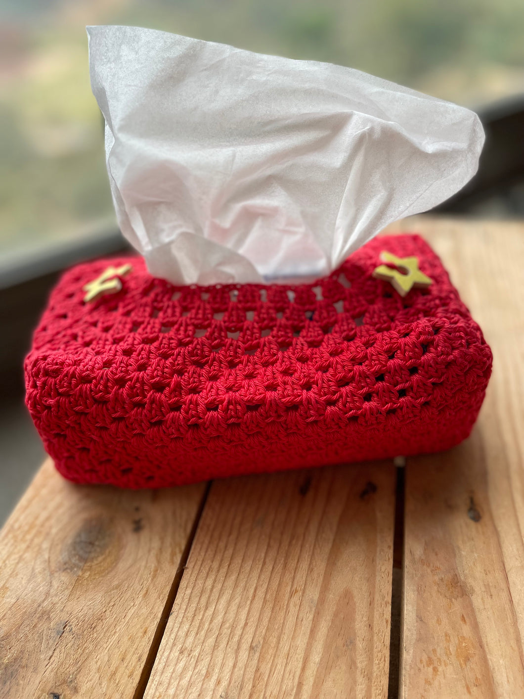 Cotton Crochet Tissue Box Cover Red with Stars | CKKoetter Accessories