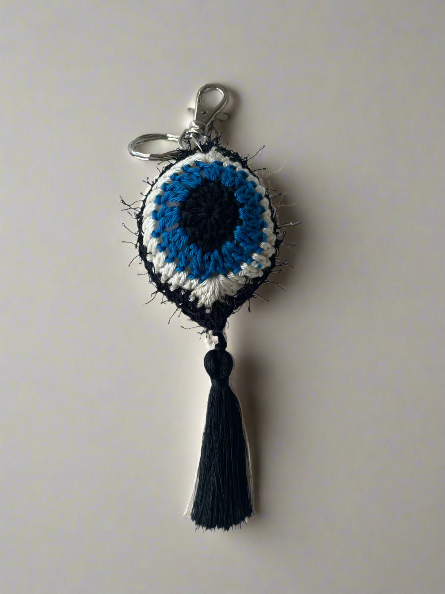Handmade Crochet Evil Eye Key Chain - Protection Charm Bag Accessory