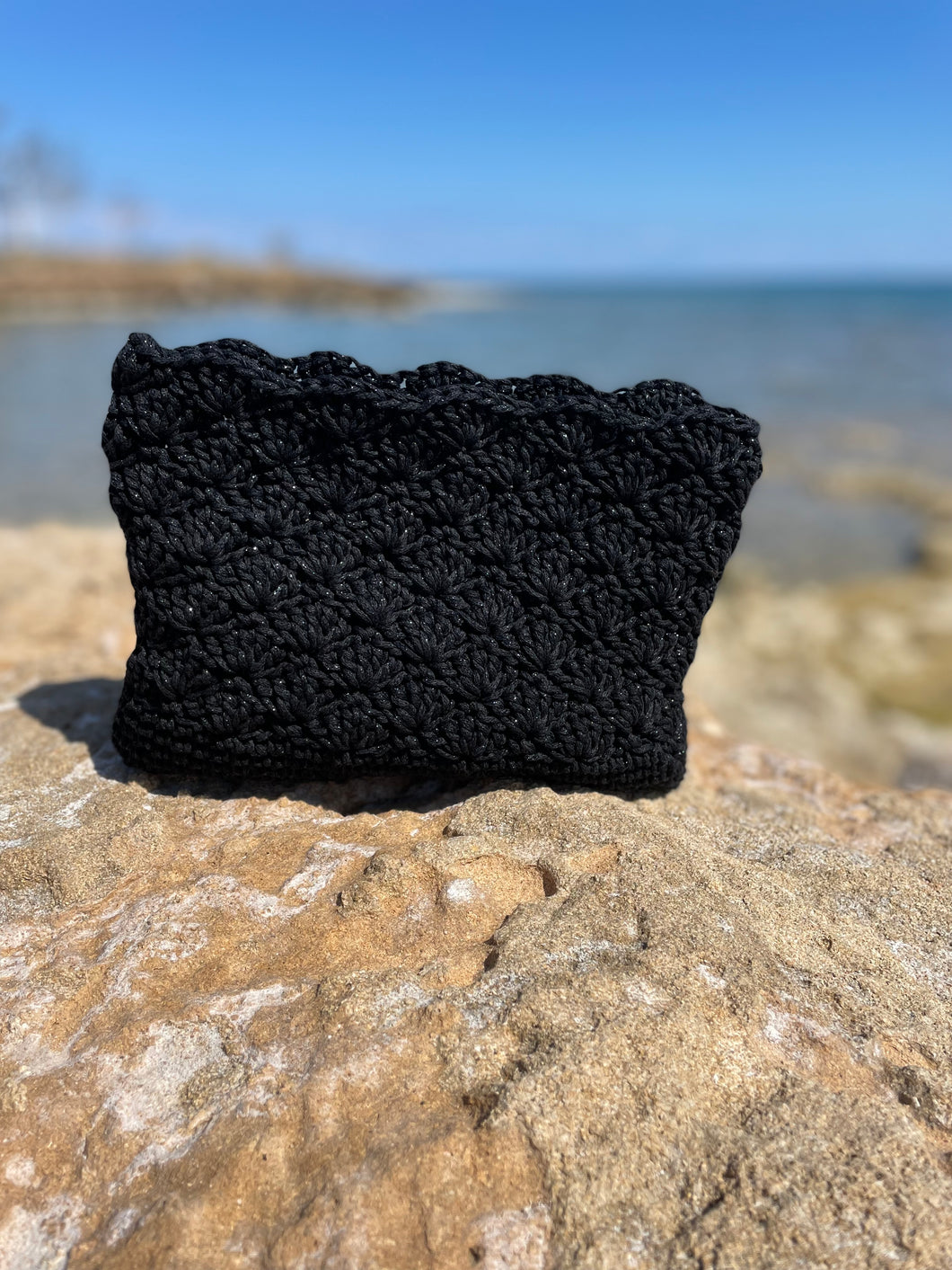 Black Shimmery Cotton Crochet Clutch | CKKoetter Accessories