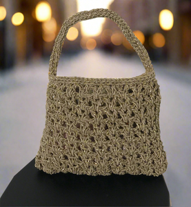 Gold crochet bag with handle
