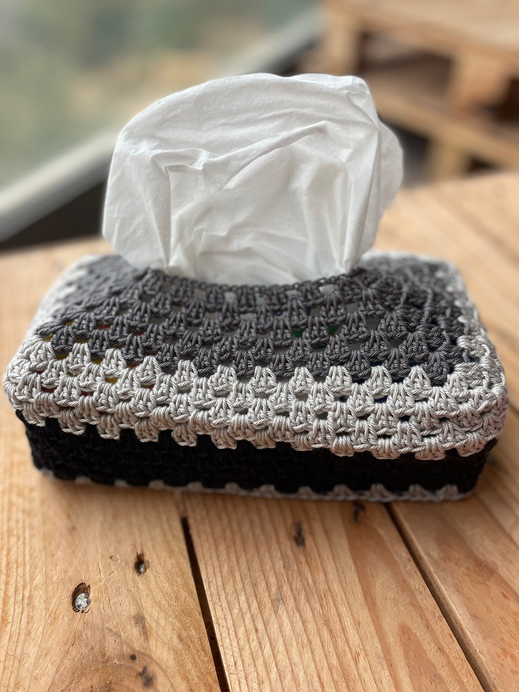 Gray & Black Cotton Crochet Tissue Box Cover | CKKoetter Accessories
