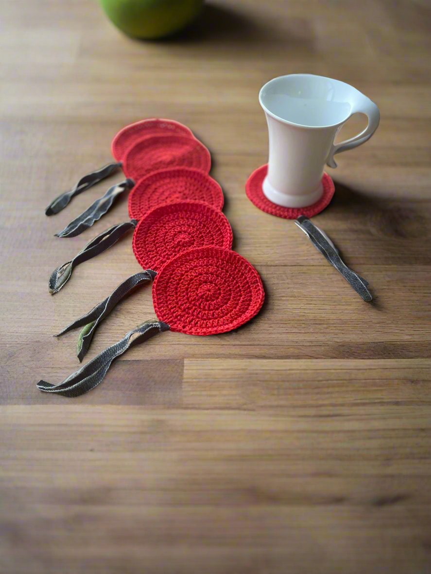 Red Cotton Crochet Coasters with Black Tassel - CKKoetter Accessories