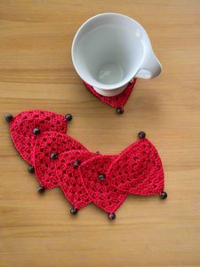 Red Triangle Crochet Coasters with Black Beads - CKKoetter Accessories