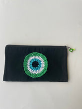Load image into Gallery viewer, Black Canvas Pouch with Crochet Evil Eye Applique &amp; Charm | CKKOETTER Accessories
