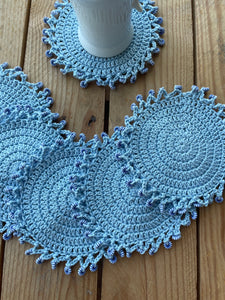 Cotton Crochet Blue Round Coasters with Beads | CKKoetter Accessories