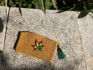Handmade Zipper Pouch - Mustard Yellow Crochet Bag with Flower Charm