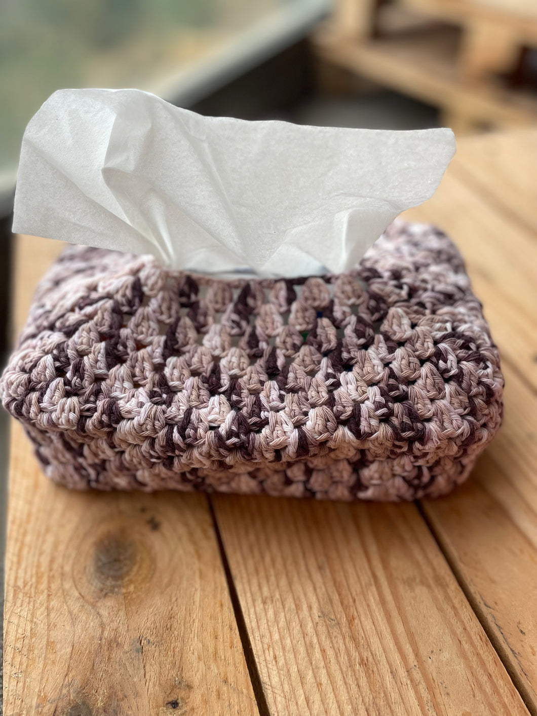 Brown Beige Cotton Crochet Tissue Box Cover | CKKoetter Accessories