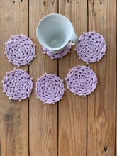 Load image into Gallery viewer, 6 Pink Cotton Crochet Coasters Transparent Beads | CKKoetter Accessories
