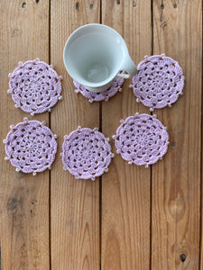 6 Pink Cotton Crochet Coasters Transparent Beads | CKKoetter Accessories