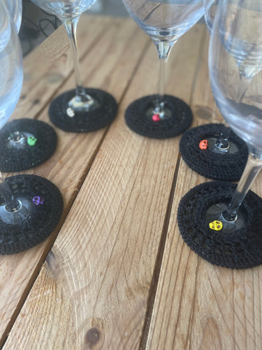 Black skull Halloween wine glass coasters