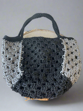 Load image into Gallery viewer, Black silver granny squares bag
