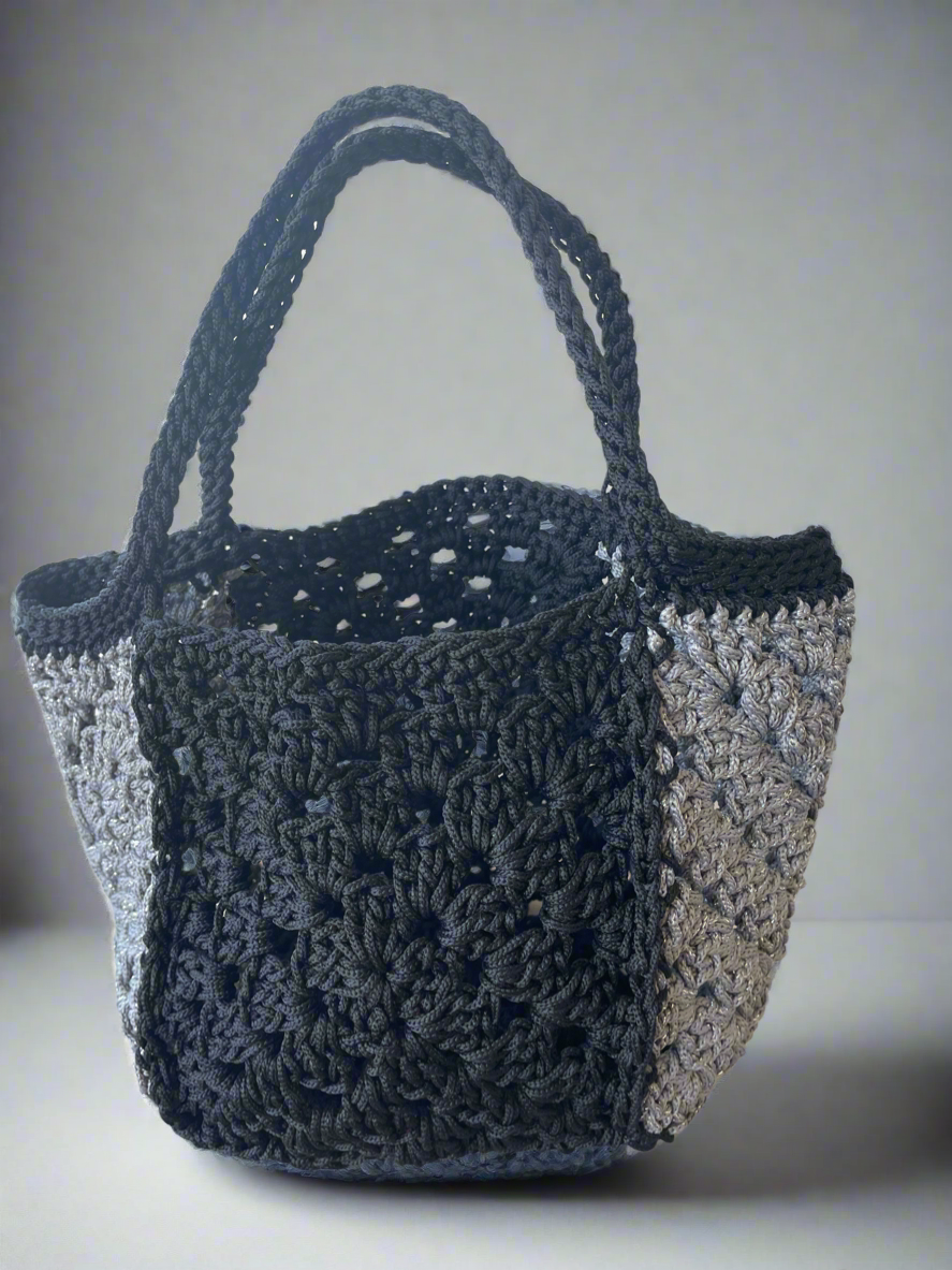 Black and silver granny squares bag