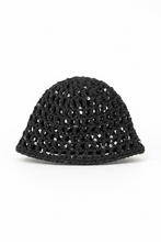 Load image into Gallery viewer, Black crochet hat with sequins on a white background
