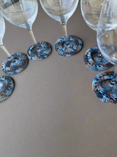 Load image into Gallery viewer, Blue brown handmade cotton crochet wine glass coasters 
