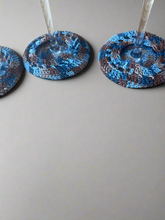 Load image into Gallery viewer, Blue brown cotton crochet wine glass coasters
