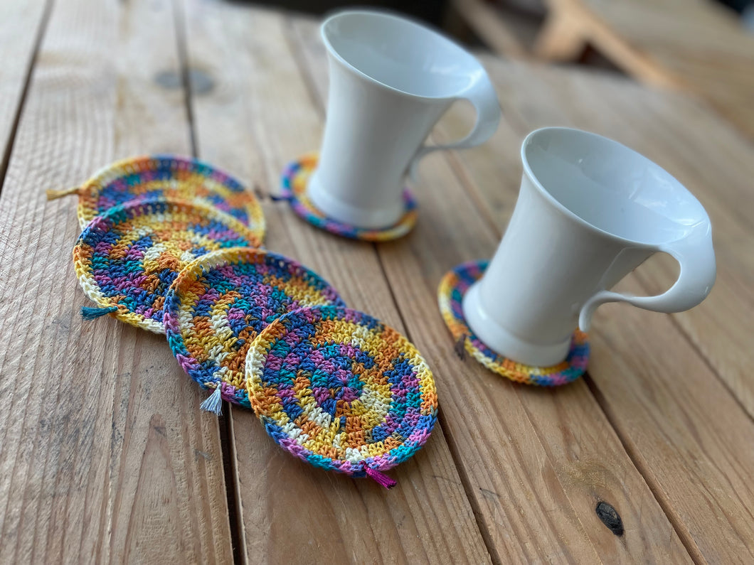 Multicolored Cotton Crochet Coasters with Tassel - CKKoetter Accessories