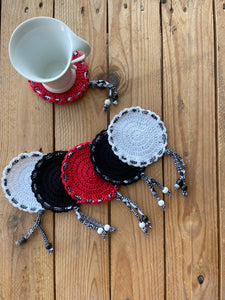 Red Black White Crochet Coasters Set - Handmade Home Decor | CKKoetter Accessories