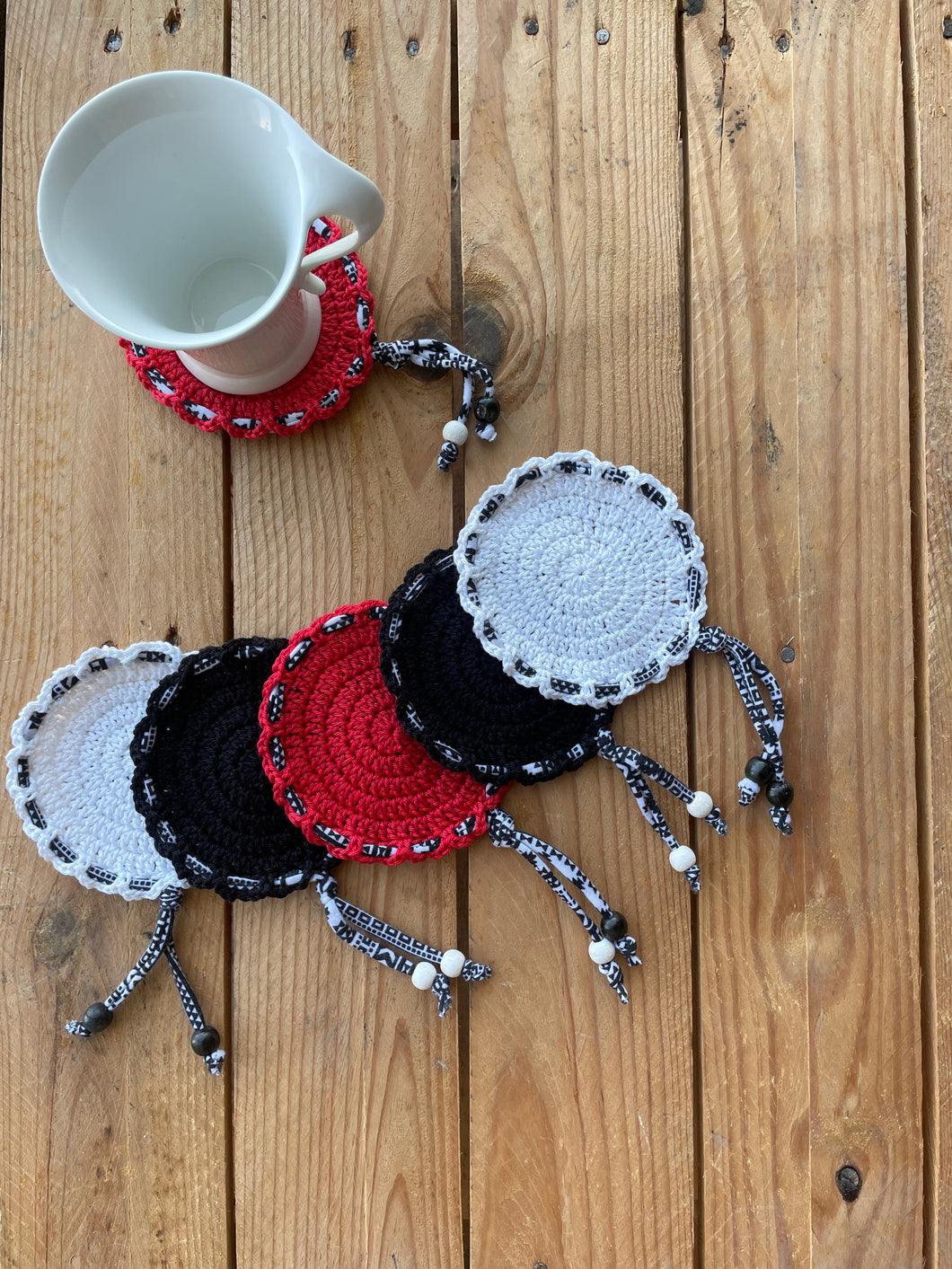 Red Black White Crochet Coasters Set - Handmade Home Decor | CKKoetter Accessories