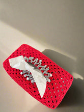 Load image into Gallery viewer, Cotton Crochet Tissue Box Cover with silver stars
