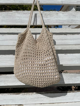 Load image into Gallery viewer, Ecru Net Crochet Polyester Bag with Handles 

