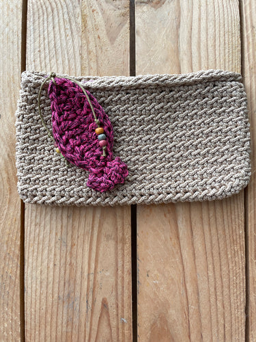 Crochet Beige Wallet Zipper Pink Fish