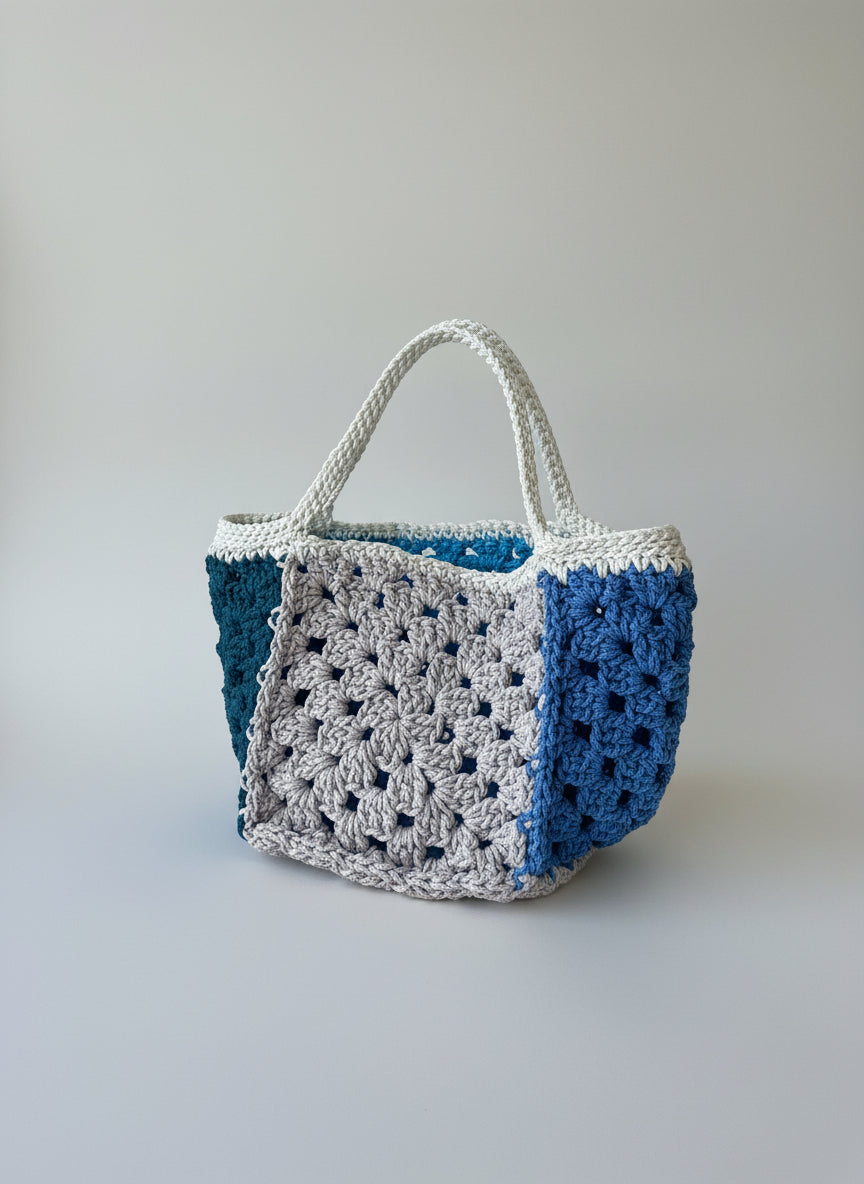 Crocheted Bag Blue and gray shades 