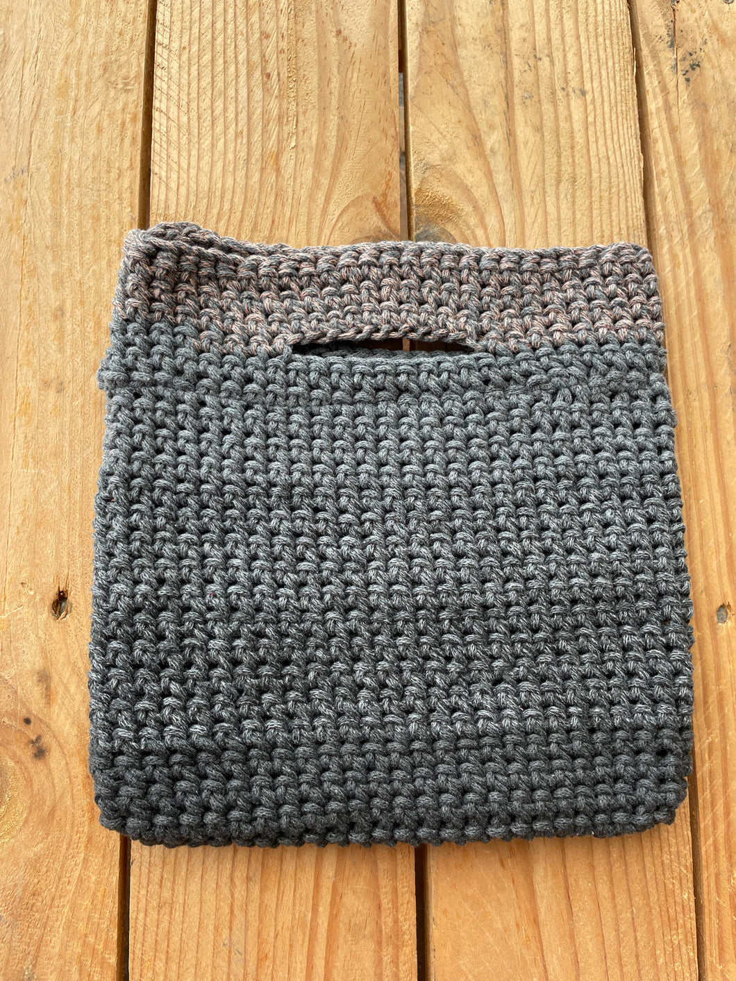 Gray knitted crochet bag