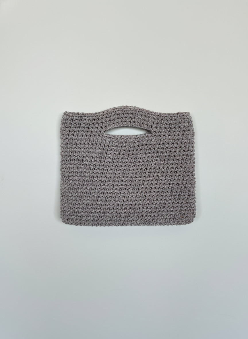 White cotton crochet bag metallic accent 