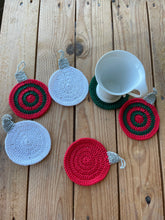 Load image into Gallery viewer, Christmas Tree ornaments crochet coasters for drinks

