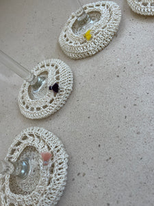 Off White Crochet Wine Glass Coasters with Tassel - CKKoetter Accessories