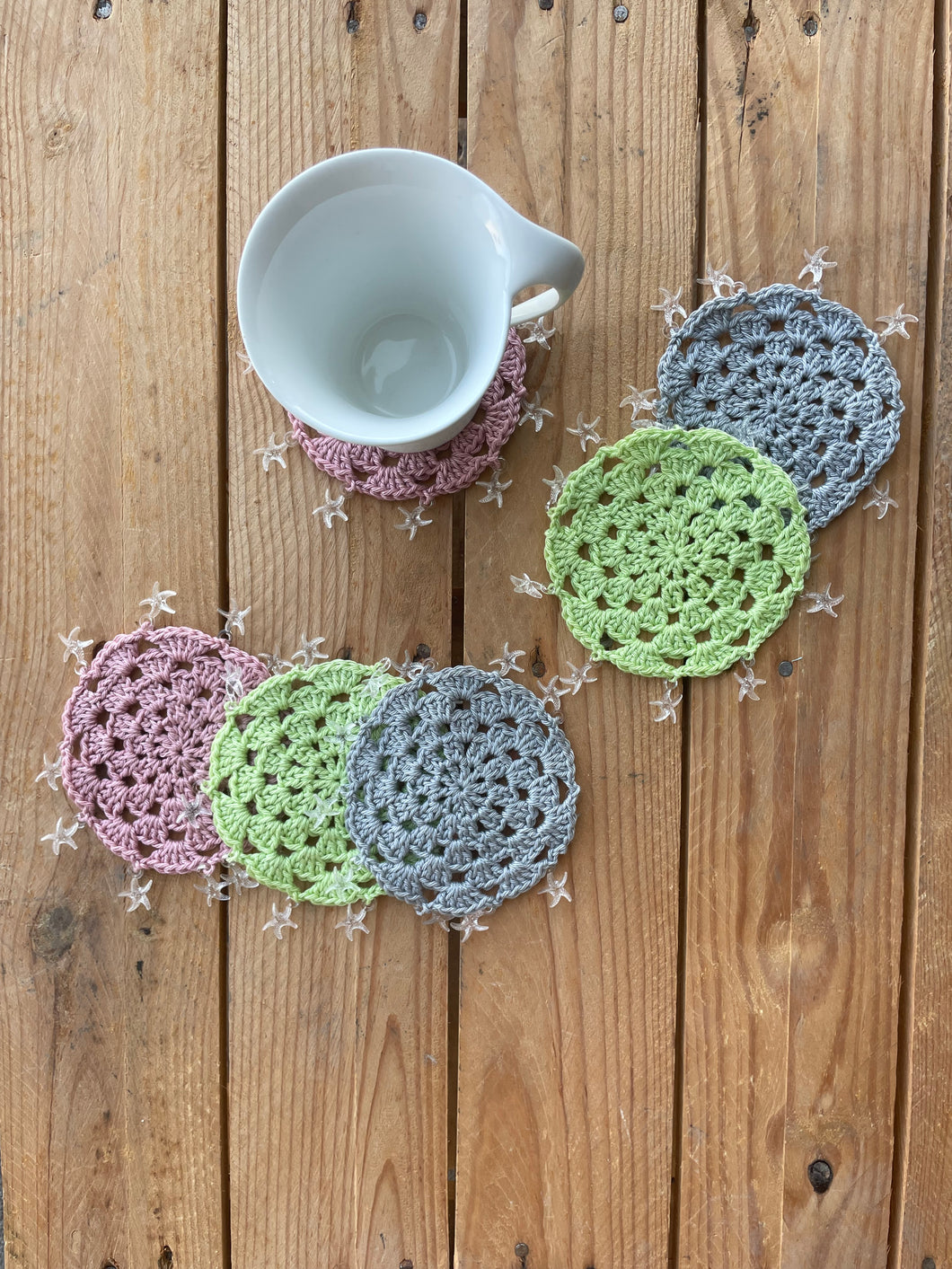 Tricolor Round Cotton Crochet Coasters with Starfish - CKKoetter Accessories