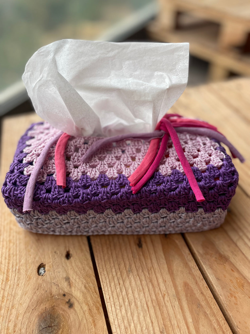Purple Pink Cotton Crochet Tissue Box Cover | CKKoetter Accessories