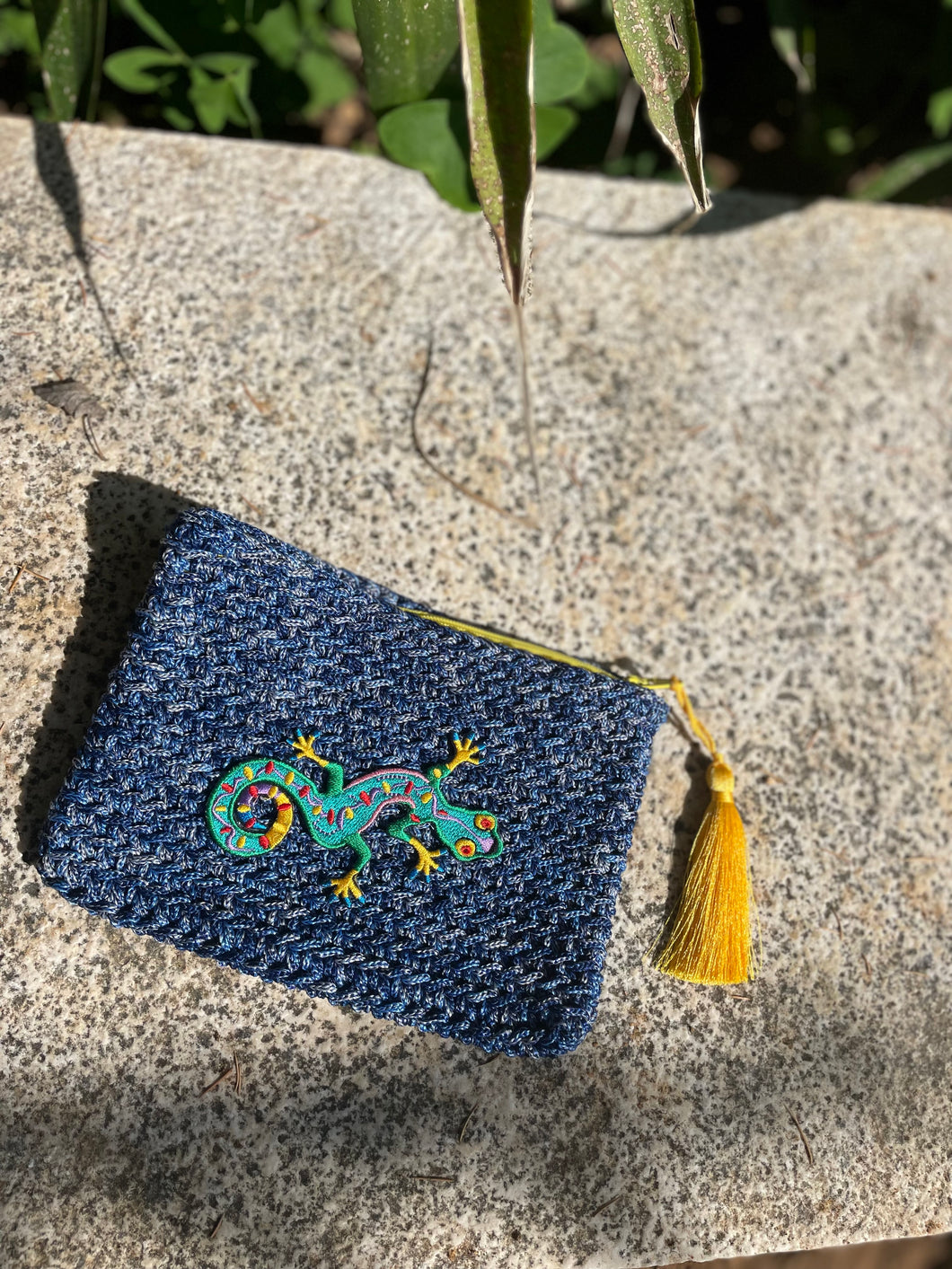 Handmade Crochet Wallet with Gecko Badge & Yellow Tassel | CKKoetter Accessories