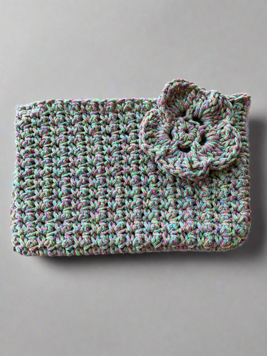 Colourful cotton crochet pouch zipper flower