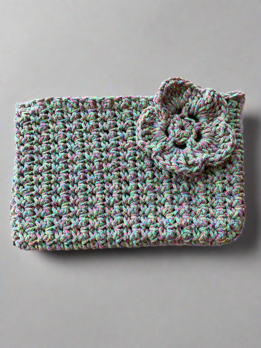 Colourful cotton crochet pouch zipper flower
