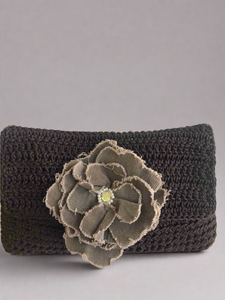 Handmade Brown Clutch with a Green Flower | CKKOETTER Accessories