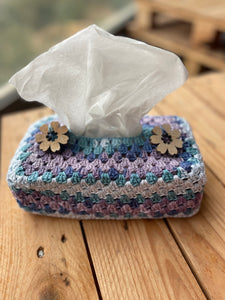 Lilac & Blue Crochet Tissue Box Cover Flowers | CKKoetter Accessories