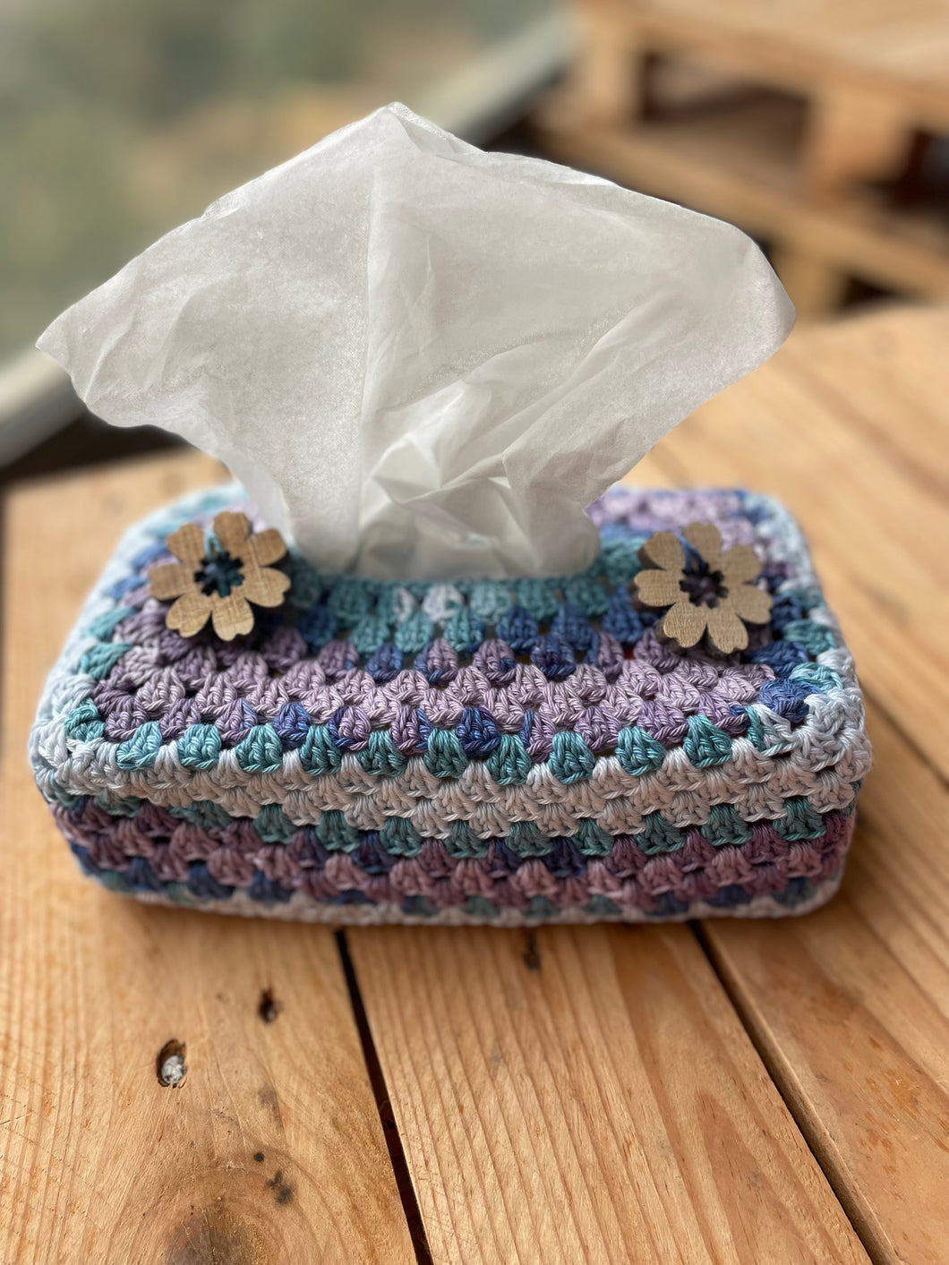 Lilac & Blue Crochet Tissue Box Cover Flowers | CKKoetter Accessories