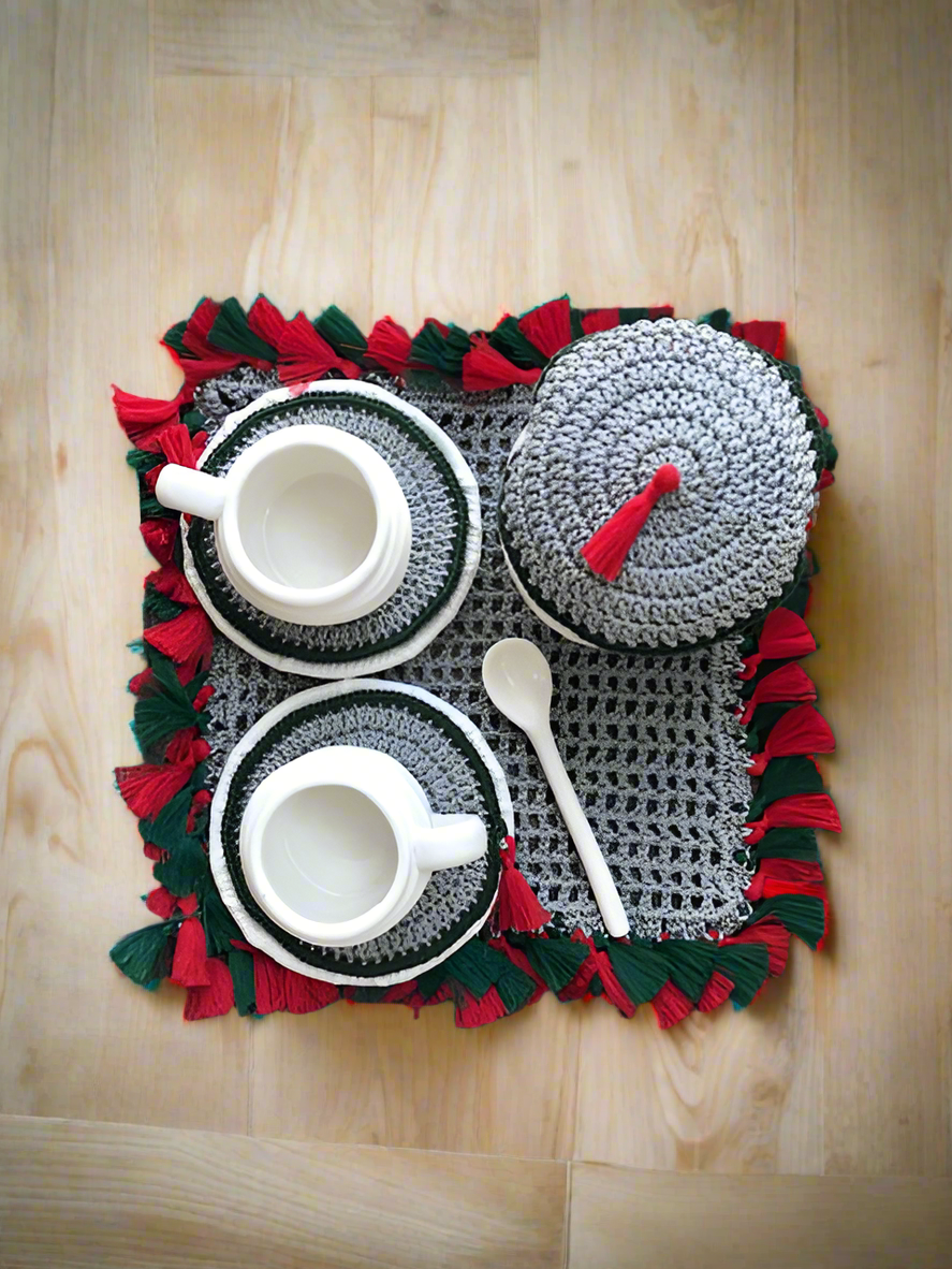 Christmas  Coffee Set with crochet coasters, tray cover and sugar container cover | CKKOETTER Accessories