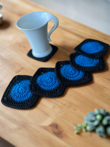 6 Square Black & Blue Cotton Crochet Coasters | CKKoetter Accessories