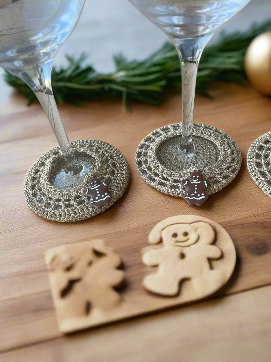 Golden wine glass coasters gingerbreadman 