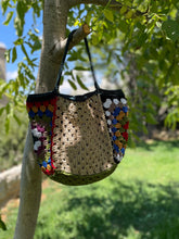Load image into Gallery viewer, Multicolored crochet granny squares handbag with handles 
