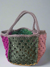 Load image into Gallery viewer, Handmade Granny Squares Bag - Green Pink Mustard Taupe Purple
