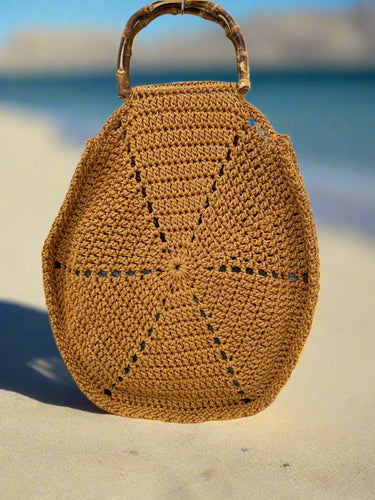 CKKoetter Accessories Hexagon Mustard crochet bag with bamboo handles 