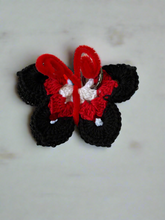 Load image into Gallery viewer, Handmade Crochet Butterfly Bag Charm - White Red and Black - CKKoetter Accessories
