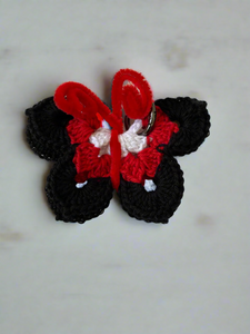 Handmade Crochet Butterfly Bag Charm - White Red and Black - CKKoetter Accessories
